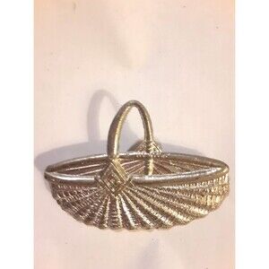 Vintage hand crafted silver tone basket pin brooch 2"
